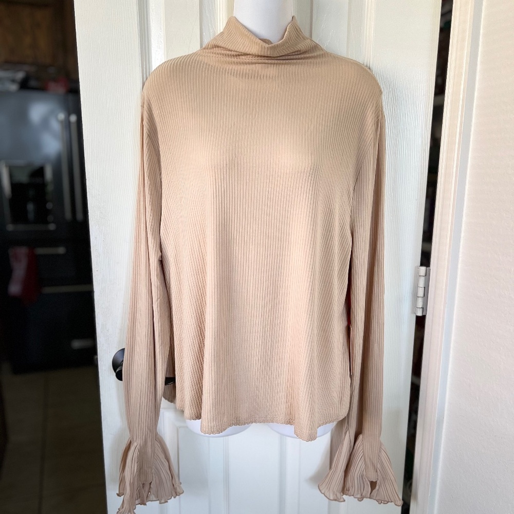 LOVEFOOL Turtleneck Top Pleated Bell Sleeve Blouse